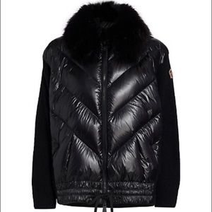 Moncler Grenoble Black Faux Fur Collar & Partial Puffer Jacket Size Medium NWT